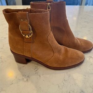 Tory Burch Brown Ankle Boots with Low Heel and Side Zipper